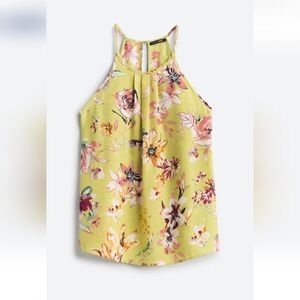 Papermoon Lime Green Floral Halter Tank Top